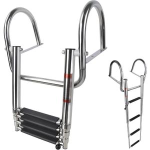 4 Step Pontoon Boat Ladder, Pontoon Ladders for Pontoon Boats,Stainless Steel Rear Entry Inboard Ladders Over Platform