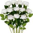 Mocoosy 12 PCS White Rose Artificial Flowers, Fake Roses with Long Stem Realistic Silk Rose Bouquets Wedding Centerpiece Decorations Faux Floral Arrangement Bridal Shower Party Home Office Table Decor