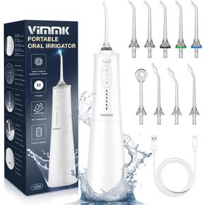 VIMMK Water Flosser, Portable Water Pick with 5 Modes & 8 Jet Tips, 300ML Rechargeable Water Flossers for Teeth, IPX7 Waterproof Power Dental Flosser, Cordless Oral Irrigator for Home Travel - Black, Medium