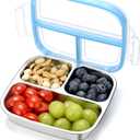 Stainless Steel Snack Containers, 3 Compartments Reusable on and go Bento Box with Lids for Kids, Lunch Box Pre Meal Storage for School Office Outdoor Camping Travel - Blue
