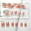 Nude Press on Nails Medium Square Fake Nails Sliver Star Design with Rhinestones Full Cover Stick on Nails Glossy Acrylic Coffin Gems False Nails for Women Manicure Decoration Glue on Nails 24PCs