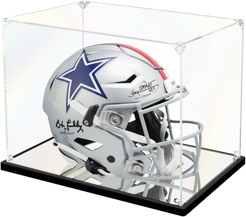 KOLIPI Mini Football Helmet Display Case Mirror Base, Acrylic Display Case for Mini Football Helmet, Self-Assembly (8.3x6.3x7.1 inch, 21x16x18 cm)