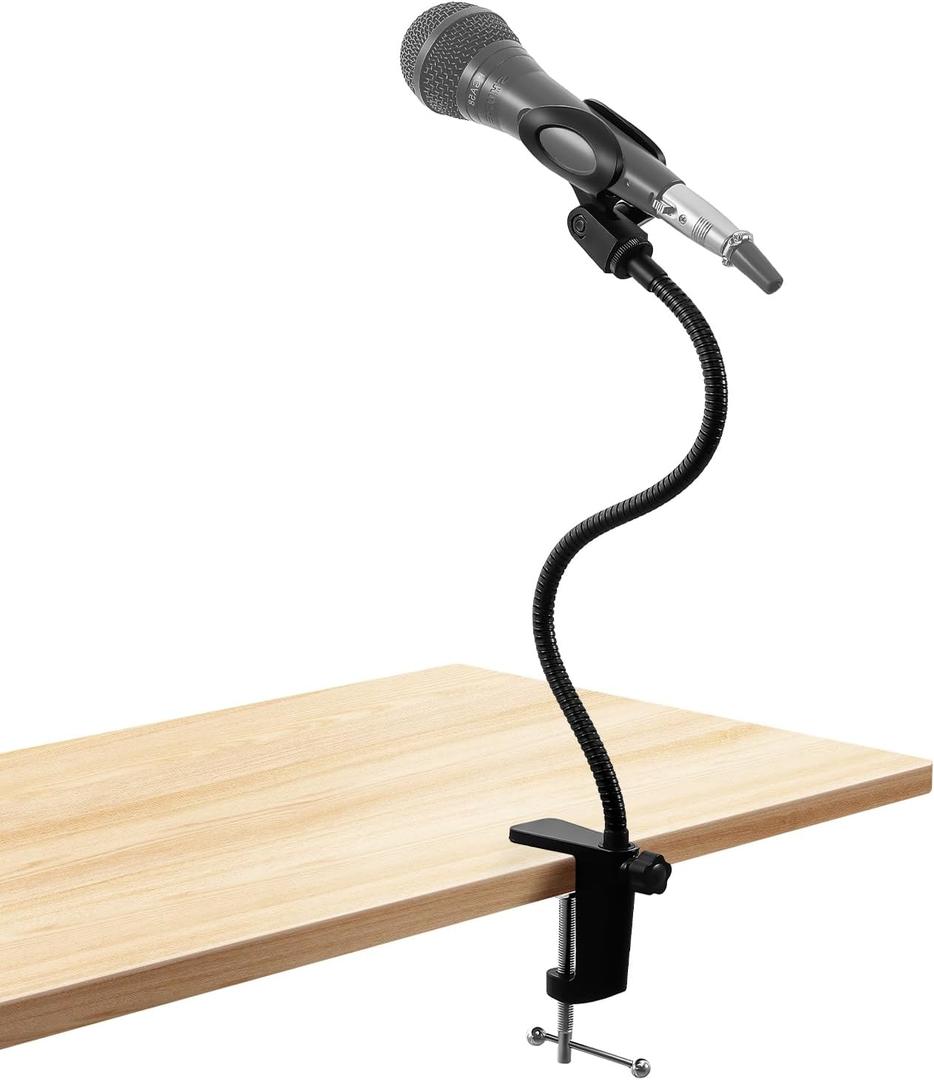 Microphone Arm Stand, 13.78" Long Universal Gooseneck Desktop Mic Stand with 3/8" to 5/8" Mic Arm and Microphone Clip Holder, Heavy Duty Desk Clamp for Blue Snowball Ice Mics Spark