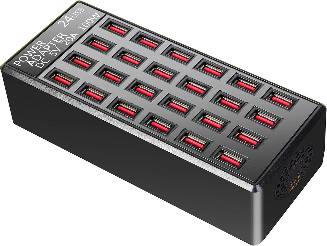 100w 24(20A) Port, USB Fast Charging Station,Travel Desktop USB Rapid Charger,Multi Ports Charging Station Organizer Compatible with Smartphones,Tables,and More Devices (24-port)