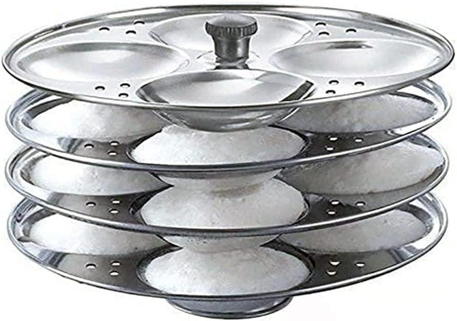 Indian Stainless Steel Idli Plate Idli Plate with stand, Fits in All Idli Makers, Idli Cookers (4 Plate Stand)) Indian Kitchen Item Diwali Gift item Pack Of 1