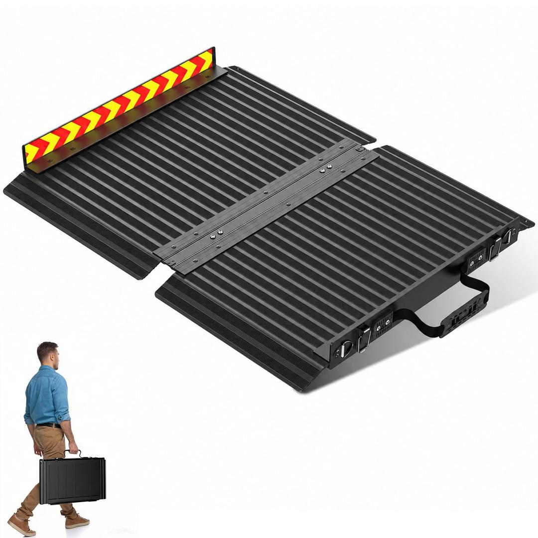 ALAYAO Portable Wheelchair Ramp, Seamless,Non-Slip Reinforced,Metal Folding Handicap Ramp,Load Capacity 800 lbs,for thresholds Ramps, Steps, Vehicles, Doorways,Carts (4FT(Using Height 4-12''))