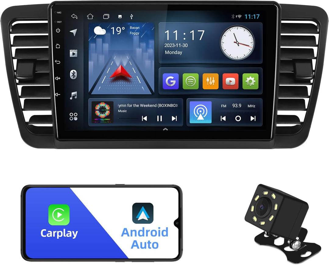 2+32G Android 12 Double Din Car Stereo for Subaru Legacy Outback 2005-2009 with 9 Inch Touchscreen Radio Built-in Wireless Carplay/Android Auto/GPS/Bluetooth/FM/Steering Wheel Control/Backup Camera