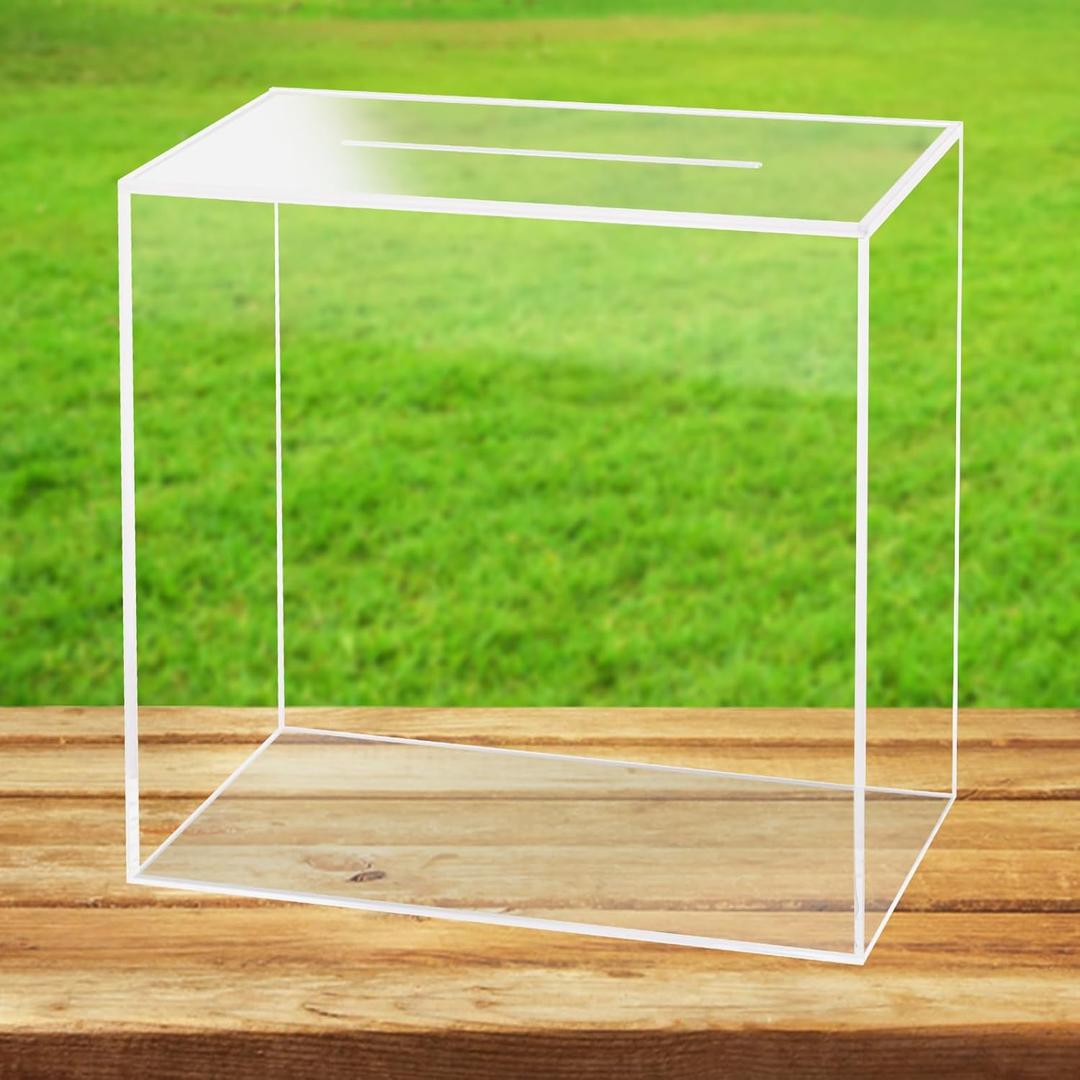 Fowecelt Clear Acrylic Wedding Card Box, Large DIY Card Box Blank No Print for Wedding Reception, Graduation Party, Bridal Shower, Keepsake Party Favor, Cosmetic Home Decor (10 x10 x 5.5 Inch)