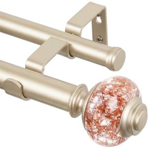 USFOOK Double Curtain Rods for Windows 72 to 144, Rose Gold, 1 Inch