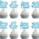 36PCS Blue Glitter 'Baby It's Cold Outside' Cupcake Toppers - Snowflake Winter Wonderland Baby Shower Decorations - 'A Little Snowflake is On The Way'