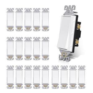 AIDA Matte White Single Pole Decorator Light Switch, 15Amp, 120/277V, Decorative Paddle Rocker Switch Replacement, Electrical Wall Switch,Residential/Commercial Grade, UL/CUL (20 Pack)