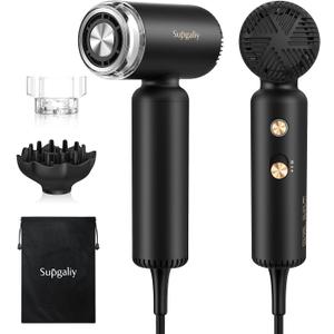 Dual Voltage Hair Dryer, High-Speed Ionic Blow Dryer for Fast Drying, Travel Compact Hair Blow Dryer with Magnetic Curly Diffuser for Home, Portable Hairdryer International 110-240V (Black)