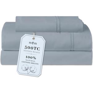 Twin Sheet Set, 500 TC Single-Ply Cotton Sateen, 3-Piece, Dusty Blue | 18-Inch Deep Pocket Design Stays Secure while 100% Natural Cotton Feels Soft, Smooth and Breathable through Every Season
