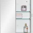 Bathroom Medicine Cabinet with Beveled Edge Mirrored Door 14 x 18 inch, Recessed or Surface Mount, with Adjustable Glass Shelves (Matt White)