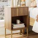 Masupu Fluted Nightstand,Modern Night Stand Wood Bedside Table with Storage Drawer Side End Table for Bedroom,Living Room,Office,Walnut Brown
