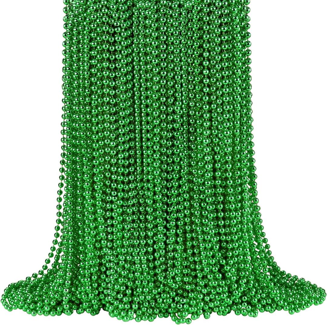 144 PCS St. Patrick's Day Bead Necklaces - Mardi Gras & Christmas Green Beads, 33'' 7 mm Green Party Beads for St. Patricks Day, Mardi Gras, Christmas, Carnival Party Favors