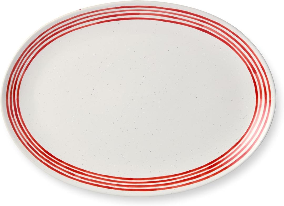 Certified International Dockside Red Oval Platter 16 x 12 Stylish Stoneware Serving Plate for Elegant Dinners & Gatherings. Ideal for presenting seafood, roast meats, appetizers, or baked goods.