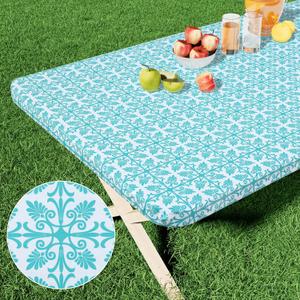 misaya Rectangle Vinyl Table Cloth, Elastic Fitted Flannel Backed Tablecloth, 100% Waterproof Plastic Table Cover Fits Folding Tables for Picnic, Camping, Outdoor (Teal, 36" x 60")
