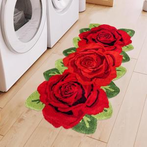 USTIDE Fluffy Rose Area Rug Soft Rose Runner Nonslip Handmade Rug Modern Carpets Washable Floor Runner Mats for Living Room Laundry Room Hallway Bathroom High Pile