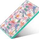 Ultra Slim Womens Wallet Minimalist Thin Long Leather Bifold Wallet RFID Blocking Card Holder Organizer with Zipper Coin Pocket Ladies Girls Gift Purse, Spring Garden