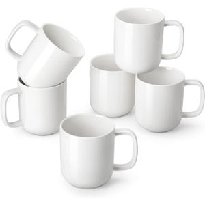 vancasso Porcelain Coffee Mugs Set, 12 oz Ceramic Coffee Cups for Latte Hot Tea Cappuccino Cocoa Milk Cups Set of 6, Dishwasher & Microwave Safe, White