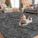8x10 Area Rugs for Living Room: Ultra Soft Fluffy Shag Gray Rugs for Bedroom, Non-Slip Large Fuzzy Plush Rug Indoor Floor Carpet for Nursery Kids Boys Girls Room, Dorms, Playroom, Modern Home Decor (Grey)