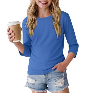 LessonZoo Girls 3/4 Sleeve Crewneck T Shirt, Dark Blue, 9-10y (Blue)