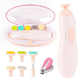 Baby Nail Filer and Baby Nail Clippers with Light Set, Lupantte Electric Infant Nail Trimmer Kit, for Newborn Toddler Kids Toes and Fingernails, Polish and Trim. (Pink).