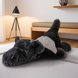 2.2Pounds Black Dragon Plush Weighted Dragon Stuffed Animals Soft Giant Stuffed Dragon Plushies Weighted Stuffy Body Pillow 20.5" Birthday for Baby Kids