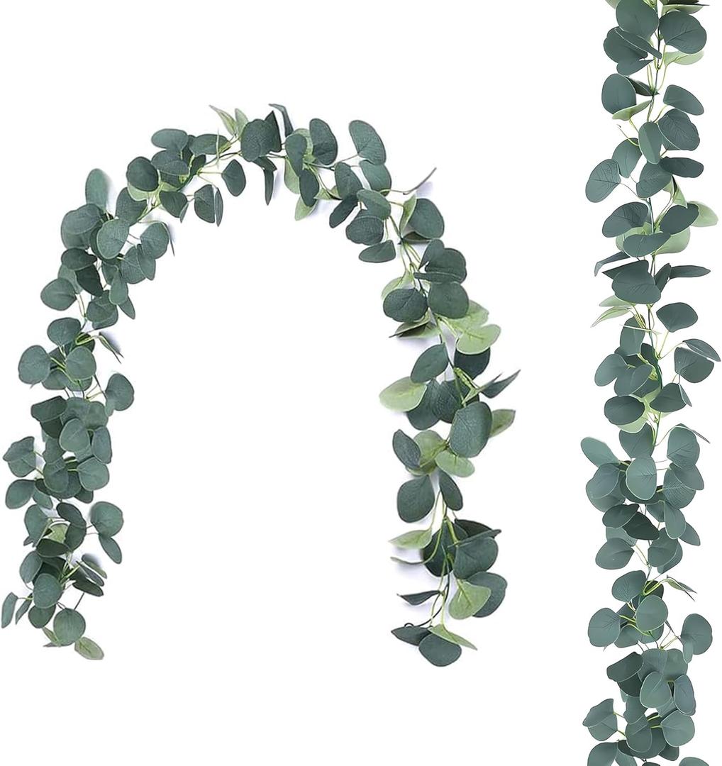 Faux Garland Silk Greenery Decorative Farmhouse Farmhouse Vines Flocked Greenery for Mantle or Tabletop Artificial Stems & Picks Rustic Wreath & Garland Decor (Eucalyptus)