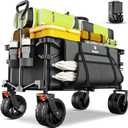 Navatiee Big Wheels Collapsible Wagon Cart Foldable, Heavy Duty Beach Wagon with Silent All-Terrain Wheels, Folding Utility Grocery Cart with Side Pocket and Brakes for Camping Garden Sports, Gray