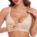 HACI Post Surgical Bra Front Closure Non Padded Wirefree Racerback Adjustable Wide Strap Mastectomy(Beige, 36B/ C)