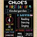 Pajean First and Last Day of School Board Sign Chalkboard with Ruler Frame Printing, Reusable Back to School Board Wooden Double Sided Photo Prop, 14 x 10 Inch