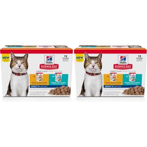 Hill's Science Diet Adult 7+, Senior Adult 7+ Premium Nutrition, Wet Cat Food, Variety Pack: Chicken; Tuna Stew, 2.8 oz Pouch Variety Pack, Case of 12 (Pack of 2)