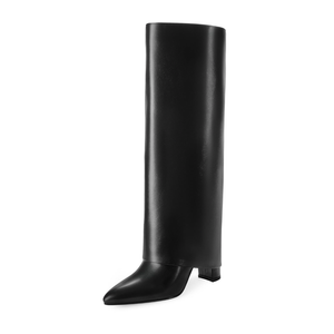 Modatope Knee High Boots Women Fold Over Knee High Boots Chunky High Heels Long Boots Zipper Pointed Toe Dress Tall Boots for Women 8
