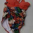 SUUKSESS Women Sexy Mesh Tummy Control Swimsuit Push Up High Waisted Bathing Suit (10 Coral Pink Leaf)