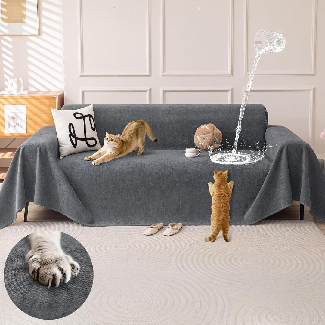 Waterproof Couch Covers for Pets, Couch Protector from Cat Claws, Washable Sofa Covers for 2-3 Cushion Couch, Sectional L Shaped Slipcover Loveseat Furniture Protector for Dogs, 71"x134", Dark Grey