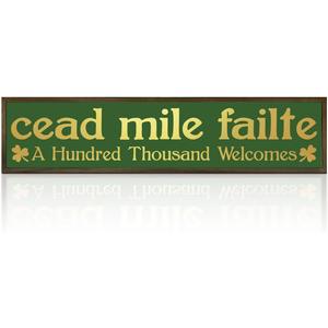 St. Patricks Day Cad Mle Filte Wooden Sign, A Hundred Thousand Welcomes, Irish Clover Decor for Entryway, Porch, Kitchen, Home Office