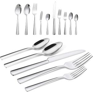 65 Piece Silverware Flatware Cutlery Set, Stainless Steel Fork Spoon Knife Sets for 12, Dishwasher Safe,Ergonomic Design Size and Weight