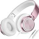 AILIHEN C8 Wired Headphones with Mic & Volume Control  Noise Isolating OnEar Headphones for Girls School, Plug in Corded 3.5mm Headsets for Chromebook Laptop Computer PC Tablets Travel (Rose Gold)