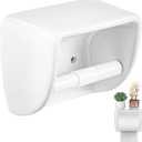 White Ceramic Toilet Paper Holder, Glazed Wall Mounted Tissue Dispenser with Detachable Shaft, Flat Top Shelf, Vintage Style Toilet Roll Holder for Bathroom or Kitchen Use