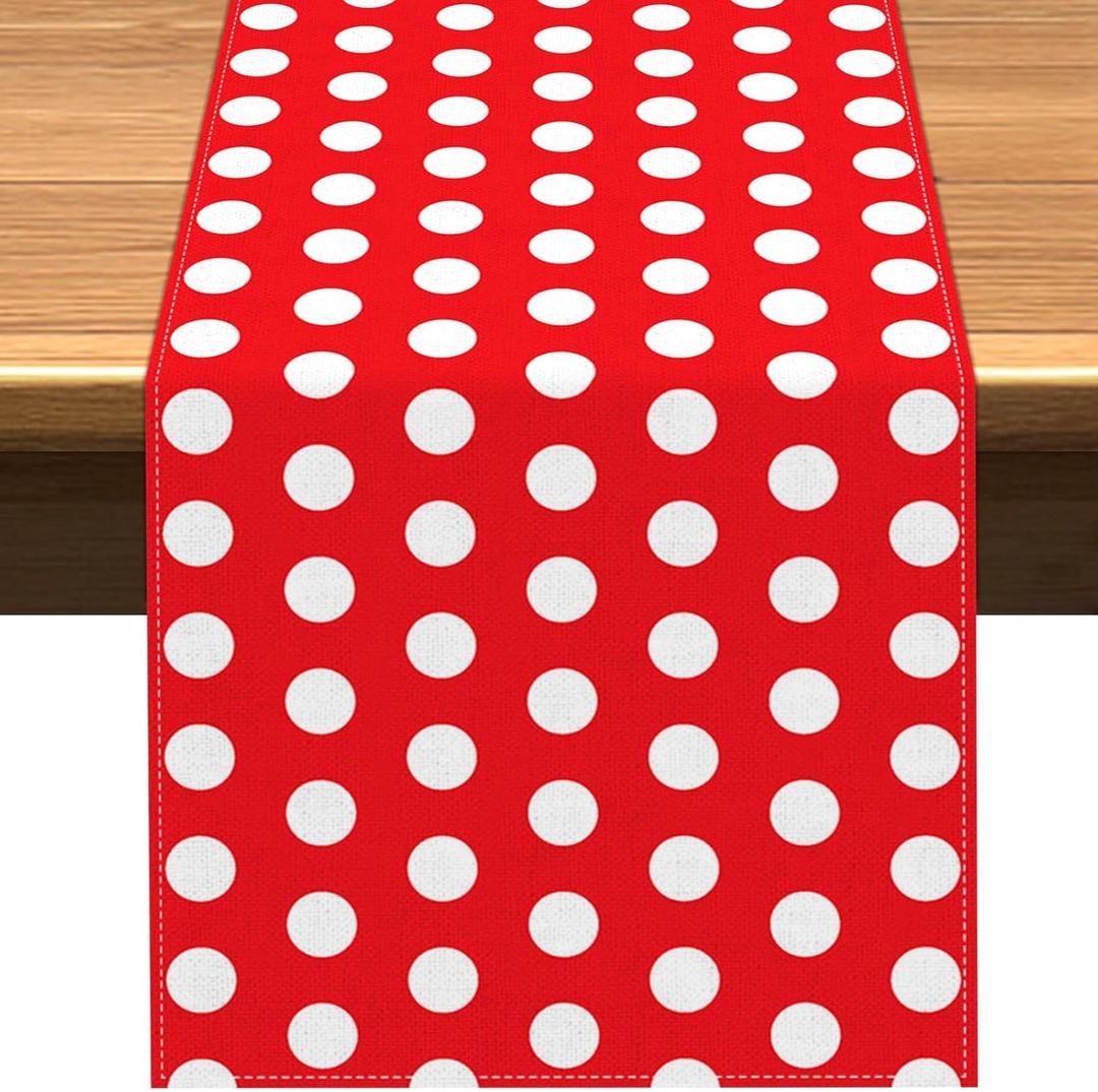 Vohado Red Polka Dot Table Runner Mouse Themed Birthday Party Decoration Kids Baby Shower Dining Room Home Kitchen Island Decor (Red, 13" x 72")