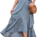 BTFBM Summer Floral Maxi Dress for Women 2025 Vacation Ruffle Sleeve V Neck Belt Wrap Spring Beach Wedding Guest Dresses (Small)