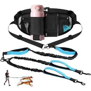 Hands Free Dog Leash with Adjustable Waist Belt, Double Waist Leash for Two Dog Walking Training Jogging, Double-Leashes for Two Large Dogs, Dual Padded Handles Pet Running-Leashes Hands Free(Blue)