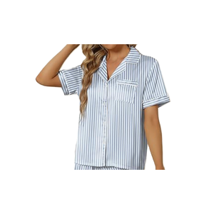 SAPJON Satin Silk Pajamas for Women 2Pcs Ruffle Notch Collar Sleepwear Button Down Short Sleeve Shorts Pjs Set Loungewear Size S without short