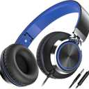 AILIHEN C8 Headphones Wired, On-Ear Headphones with Microphone and Volume Control Foldable Corded Stereo 3.5mm Headset for Smartphones Chromebook Laptop Computer PC Tablets Travel(Black/Blue)