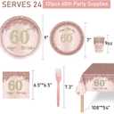 121Pcs 60th Birthday Party Supplies Plates Napkins Cups Forks Tablecloth Rose Gold Happy 60th Birthday Themed Disposable Tableware Decorations Serves 24 Guests for Women 60 Years