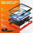 SEYMAC stock Case for iPad Air 11-inch M4-M2 2026-2024 (Gen 8-6), Shockproof Heavy Duty Case with Screen Protector, Pencil Holder, Rotating Stand, Hand Strap, Shoulder Strap, Red