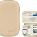 Hard Shell Diabetic Monitor Case, Glucose Meter Kit Storage Organizer, Diabetes Travel Bag for Glucometer, Supplies, Blood Sugar Test Strips, Lancets & Syringes (Light Khaki, Medium)