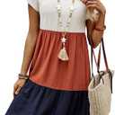 SHENHE Women's Plus Size Midi Dress Color Block Short Sleeve T Shirt Dress Ruched Flared Hem Casual Summer Dresses, Size 3XL